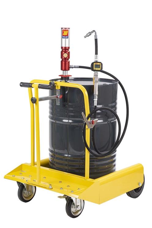 Pneumatische olie set 3:1, 180-220 ltr., incl 3 mtr. 1/2" slang, digitale afgifte meter op zware rijwagen