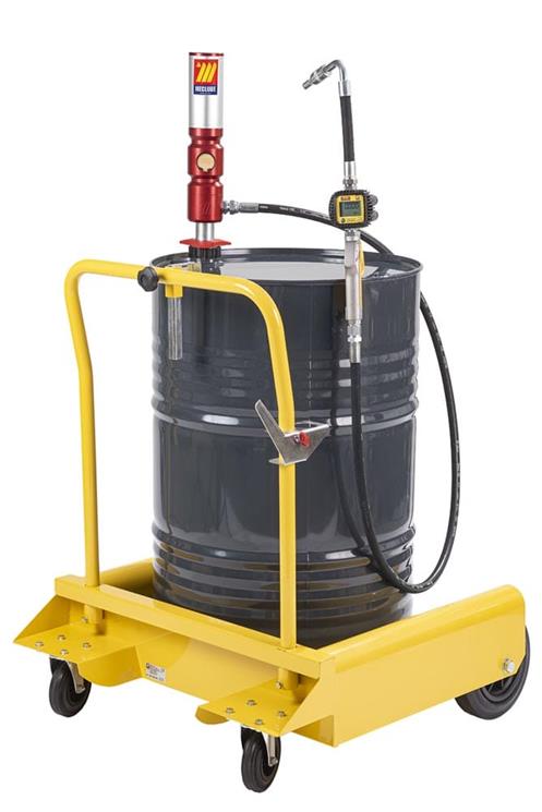 Pneumatische olie set 3:1, 180-220 ltr., incl 3 mtr. 1/2" slang, digitale afgifte meter op rijwagen
