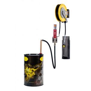 Pneumatische wandmontage olie set 5:1, 750-1500 ltr., incl. Haspel 15 mtr., digitale afgifte meter